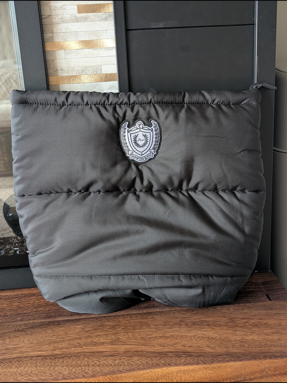 Victoria Secret PINK Black Quilted Puffer Bag